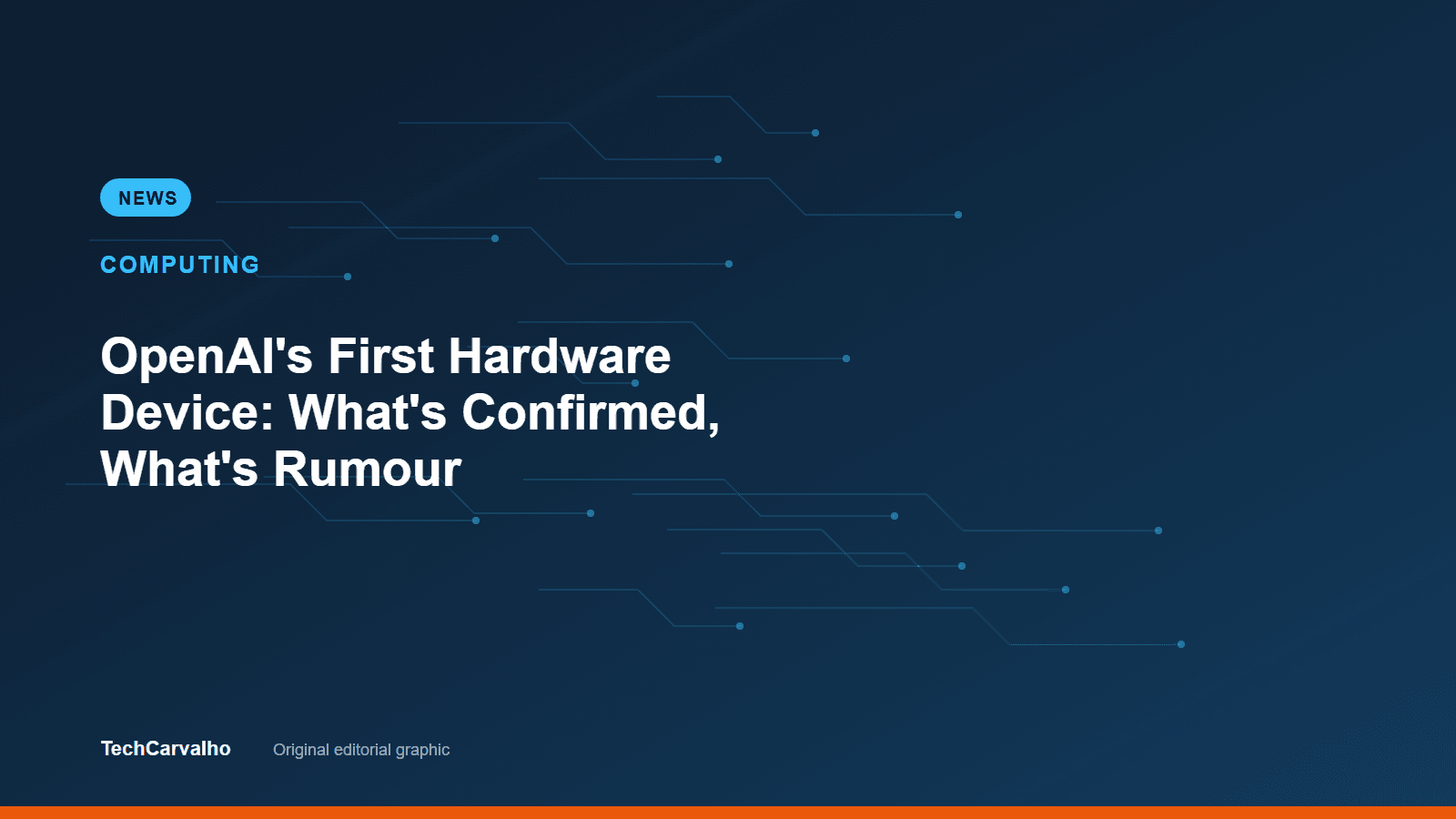 TechCarvalho editorial graphic for "OpenAI's First Hardware Device: What's Confirmed, What's Rumour" — Computing news