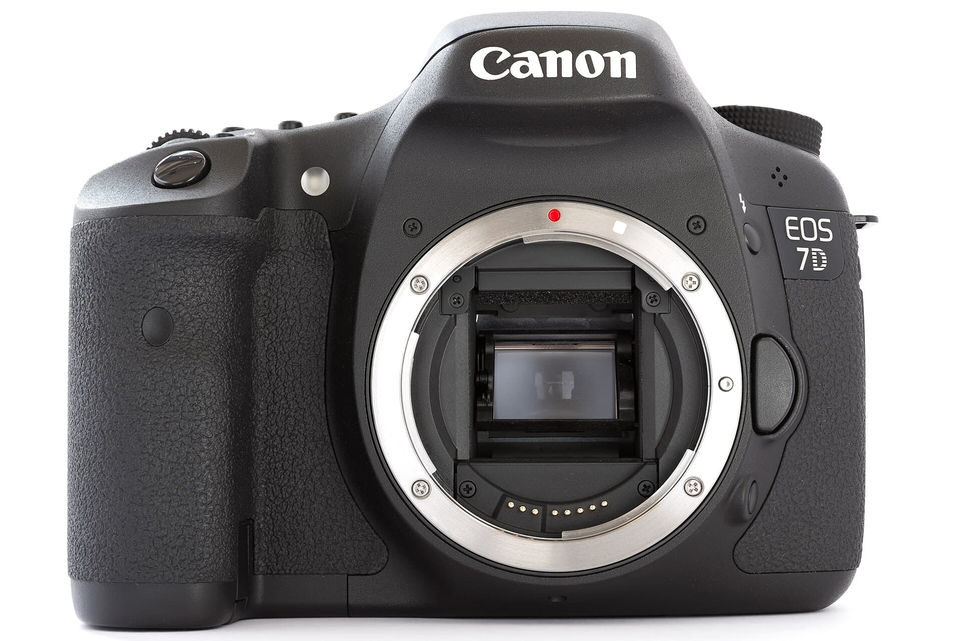 Canon EOS 7D APS-C DSLR camera body without a lens, front view