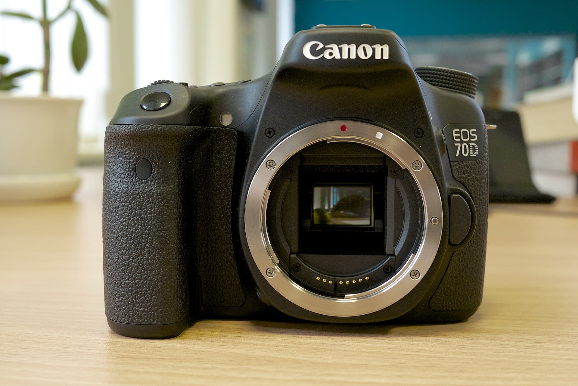 Canon EOS 70D APS-C DSLR camera body, front view