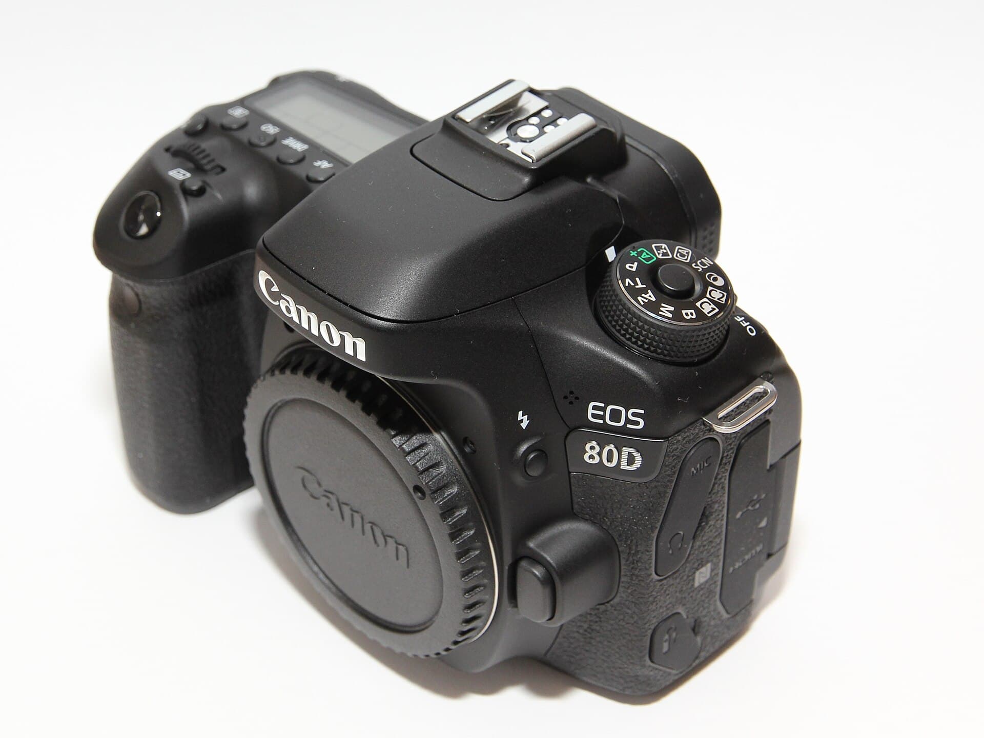 Canon EOS 80D APS-C DSLR camera body, front view