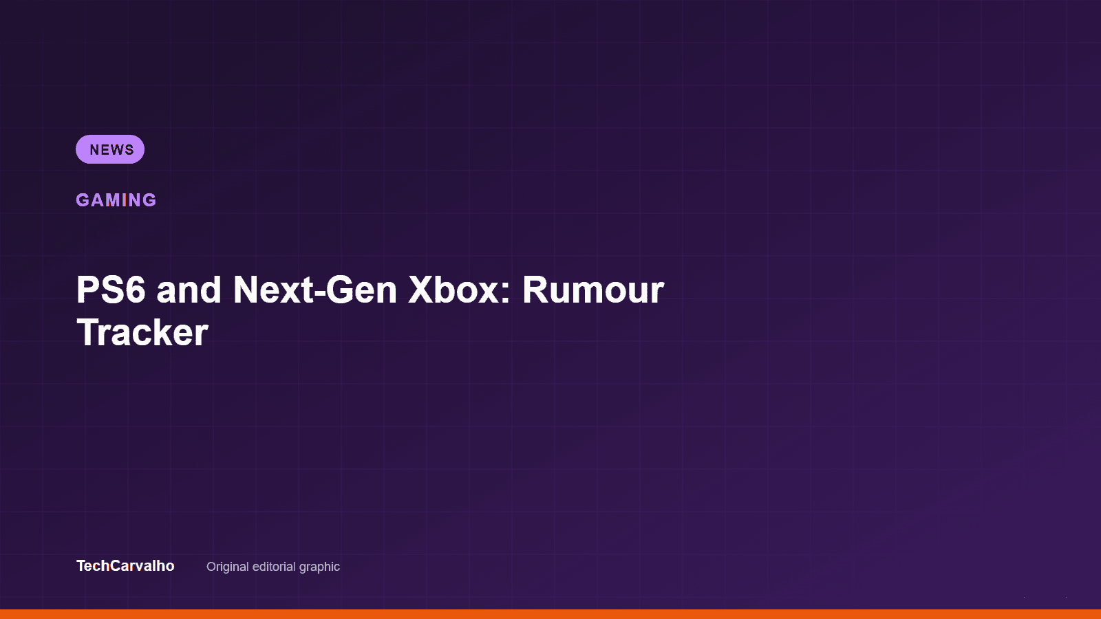 TechCarvalho editorial graphic for "PS6 and Next-Gen Xbox: Rumour Tracker" — Gaming news